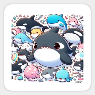 the march of the sea ecopop with whales, sharks and dolphins Sticker